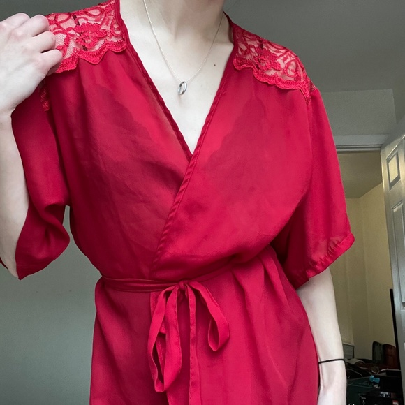 VINTAGE Secret Treasures lace flowy midi red robe - Picture 4 of 16